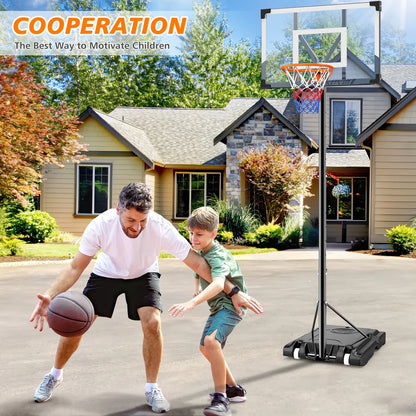 44 in Portable Basketball Hoop Stand for Adults & Kids, 6 Gear 4.4FT-10FT Height Adjustable Outdoor Indoor Basketball Hoop W/Wheels & Large Base for Outside, Court Backyard