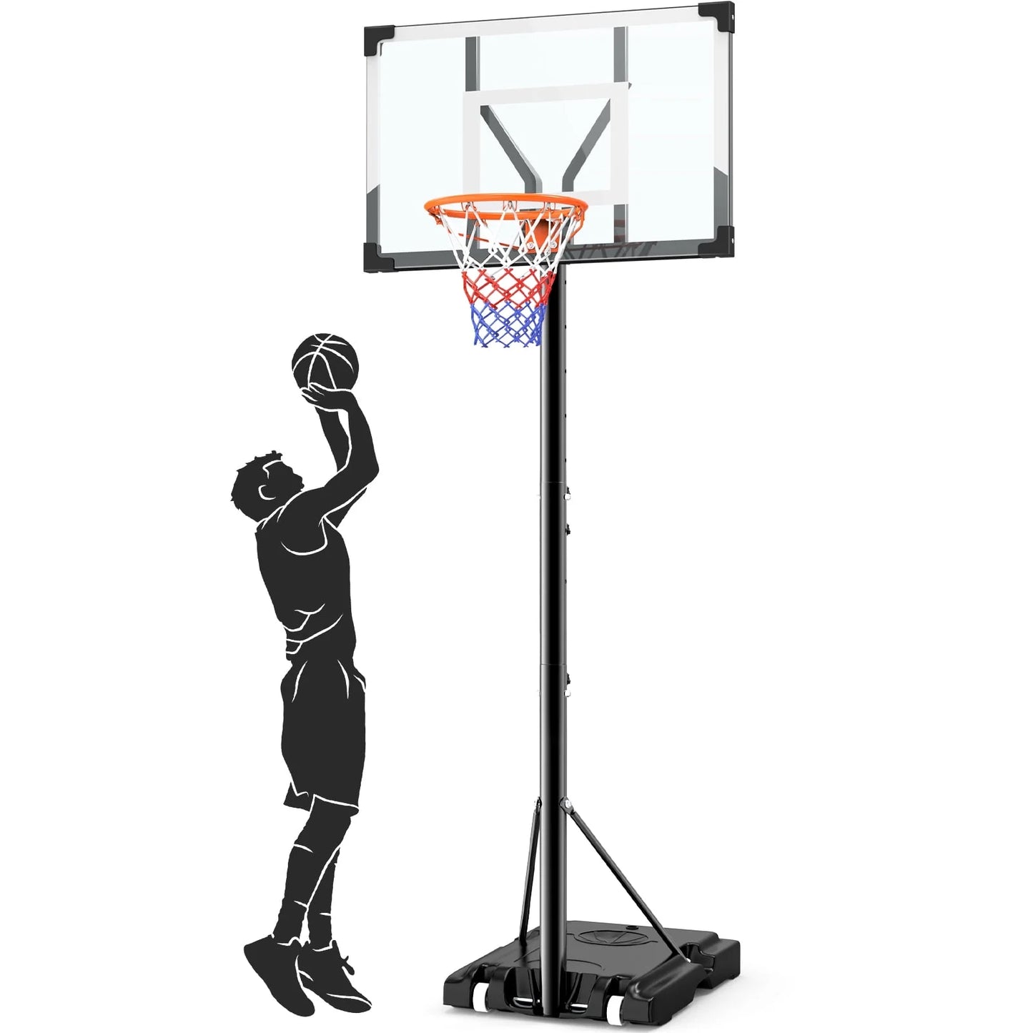 44 in Portable Basketball Hoop Stand for Adults & Kids, 6 Gear 4.4FT-10FT Height Adjustable Outdoor Indoor Basketball Hoop W/Wheels & Large Base for Outside, Court Backyard