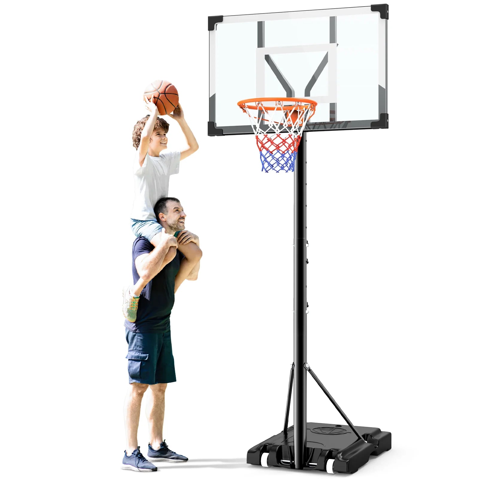 44 in Portable Basketball Hoop Stand for Adults & Kids, 6 Gear 4.4FT-10FT Height Adjustable Outdoor Indoor Basketball Hoop W/Wheels & Large Base for Outside, Court Backyard